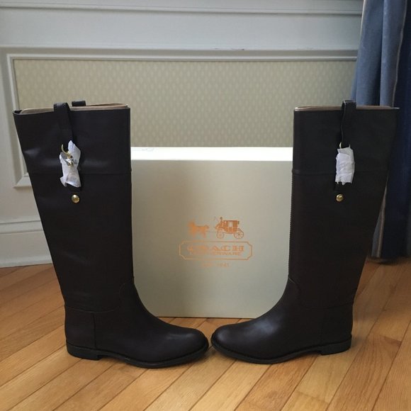 NWT COACH Martta Brown Leather Boots Size 6 - Picture 1 of 7